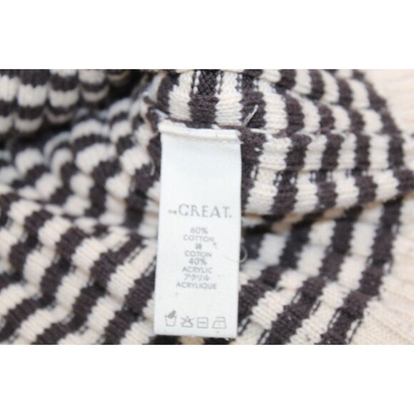 The Great. The Mini Striped Cardigan Sweater Knit Cream Woodsmoke Size 0 XS - Picture 8 of 9